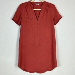 Lush Terra Cotta Mini Casual Short Sleeve Shirt Shift Dress XS
